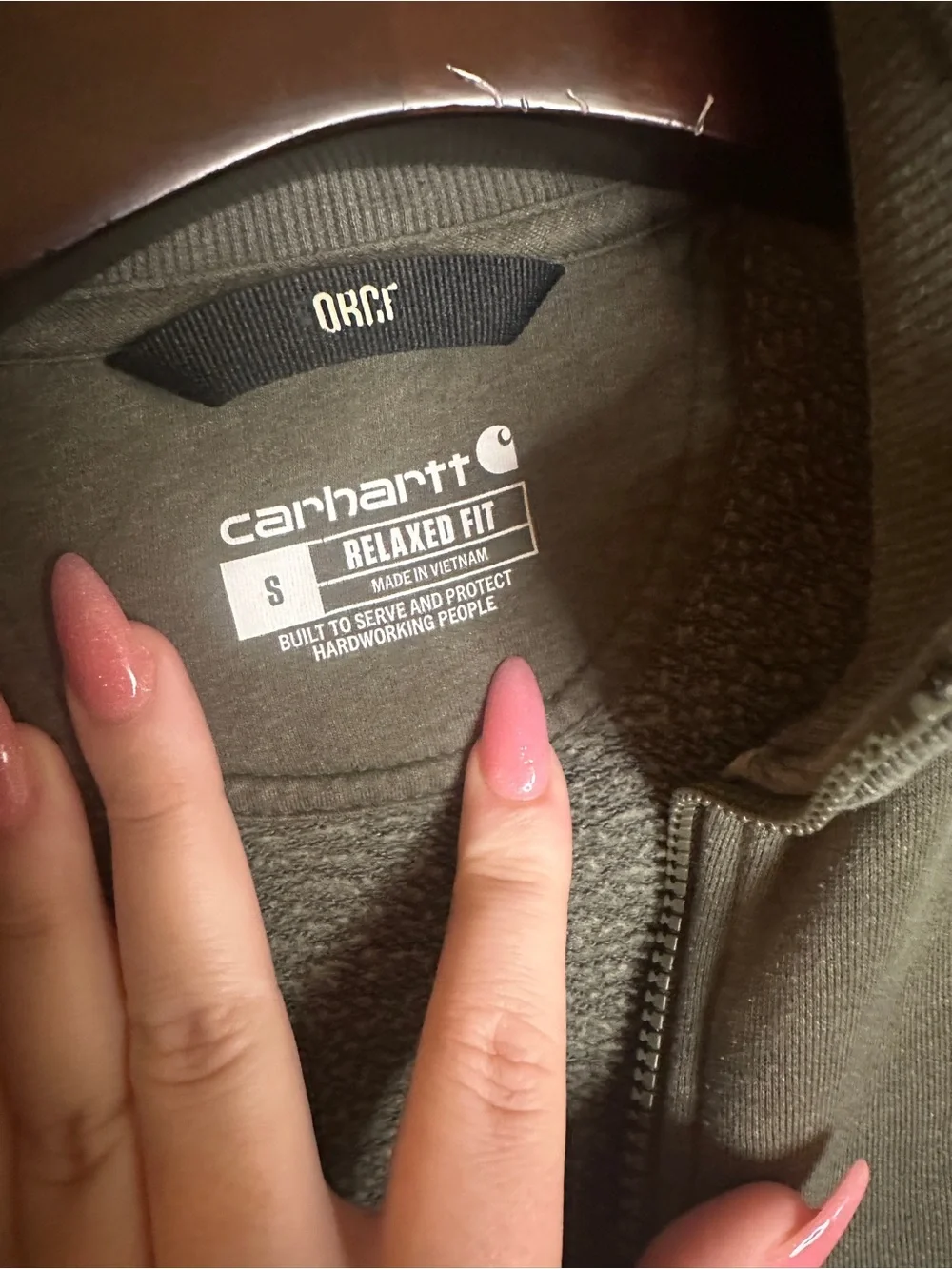 Carhartt Unisex Olive Green Quarter-Zip Sweatshirt Size Small